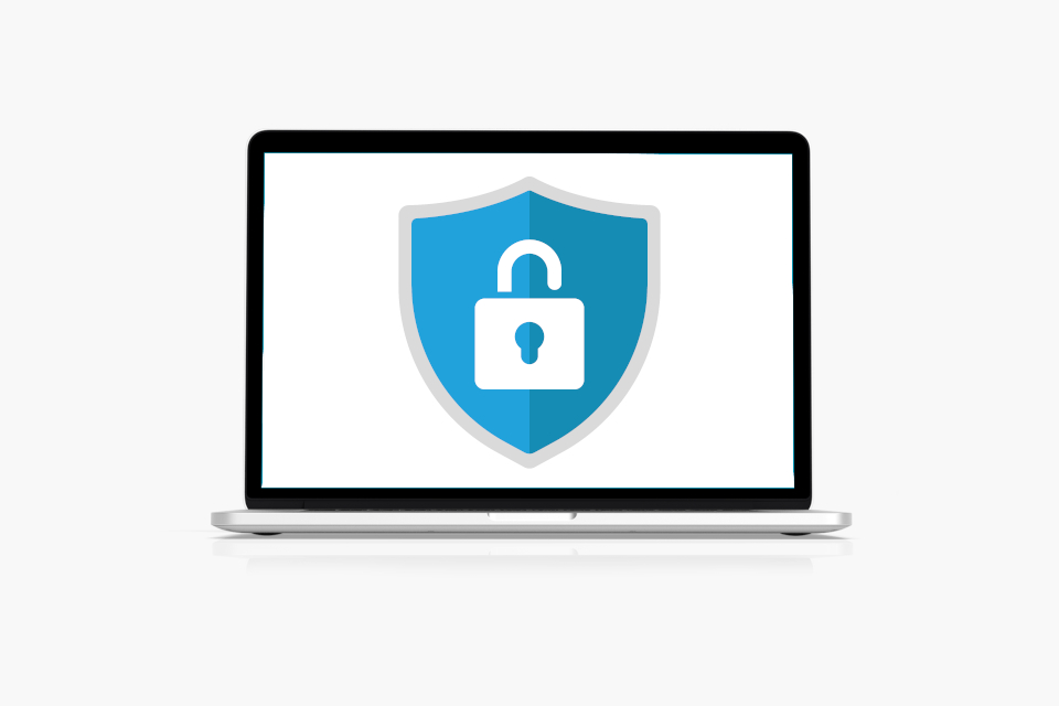 Laptop mit Symbol für Sicherheit und Datenschutz