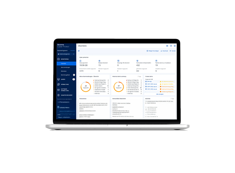 Laptop mit geöffnetem Acronis-Dashboard