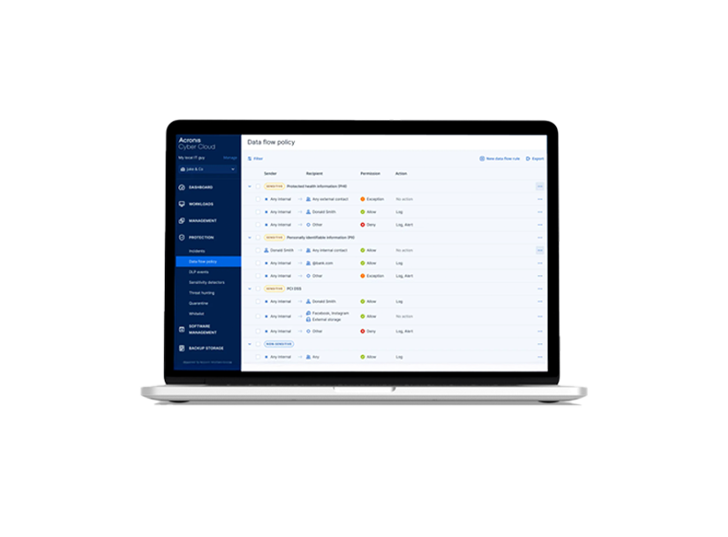 Laptop mit geöffnetem Acronis-Dashboard